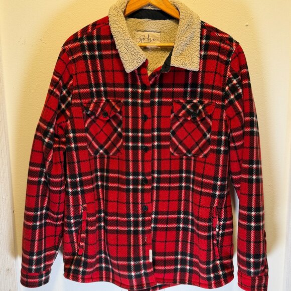 Soho Threads Women's Sherpa Lined Shirt Jacket, True Red XL - Like NEW - Picture 1 of 3
